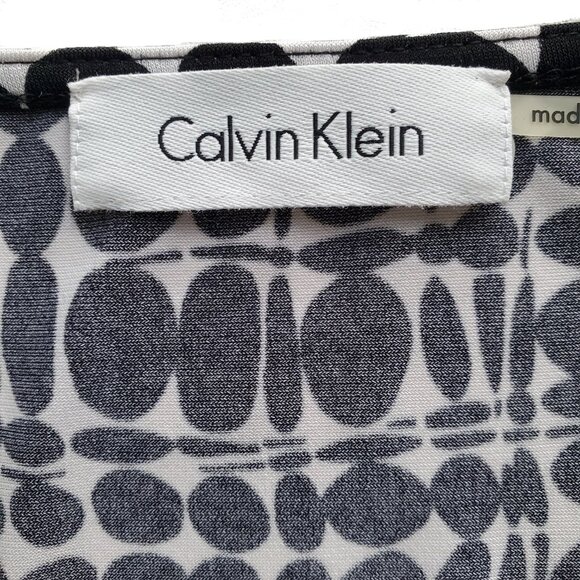 Calvin Klein Mod Print BW Drape Neck Sleeveless Blouse Great for Under Suit - Picture 5 of 10